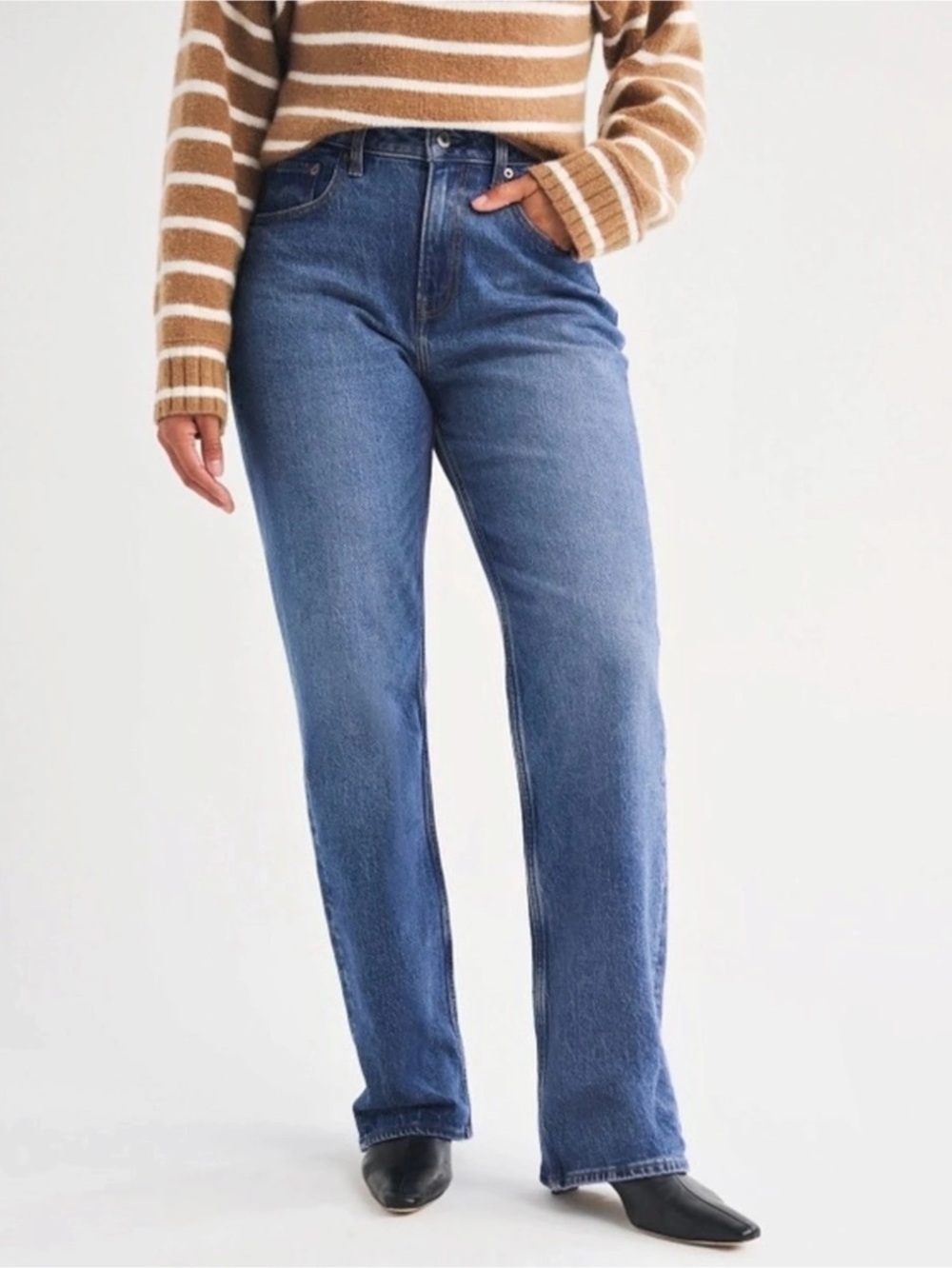 Abercrombie & Fitch Curve Love High Rise High Rise Straight Leg Jeans Blue Waist